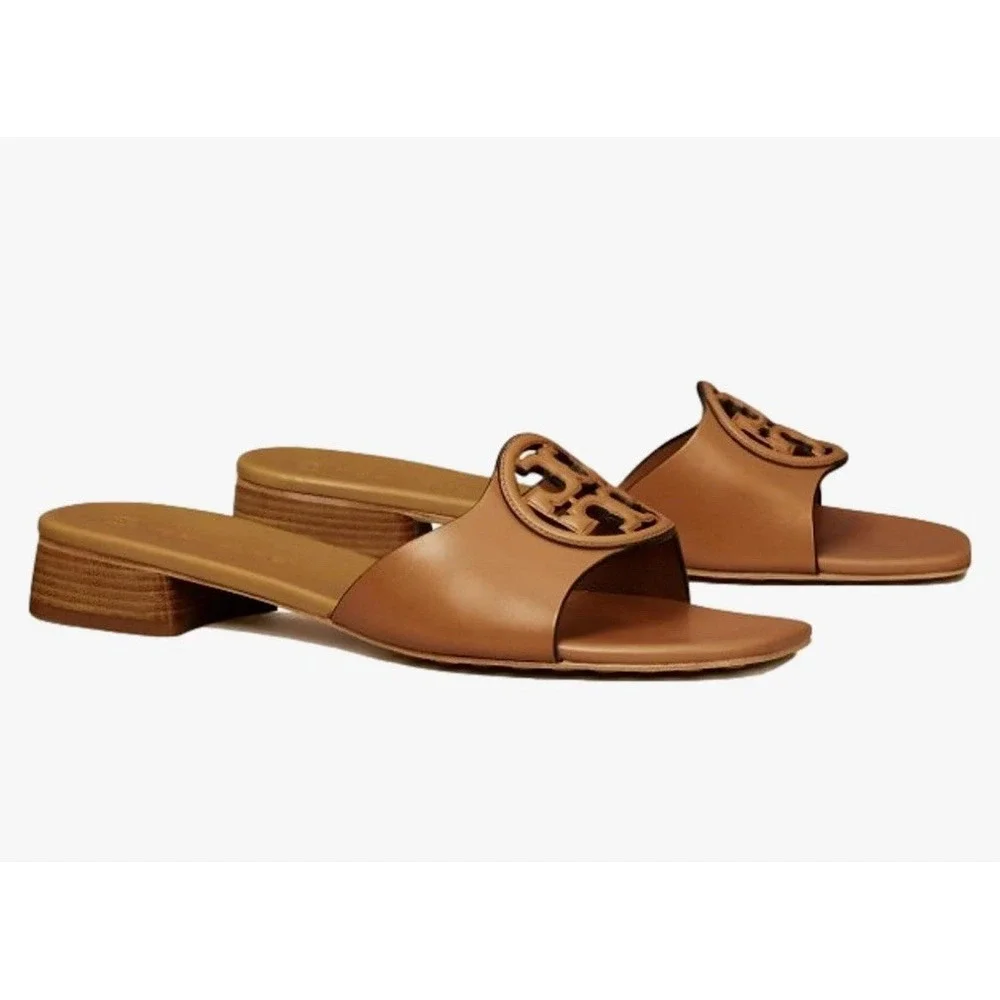 TORY BURCH Bombe Miller Slide Leather Sandal Carmel &‎ Yellow SZ 9.5 New Rt-298$